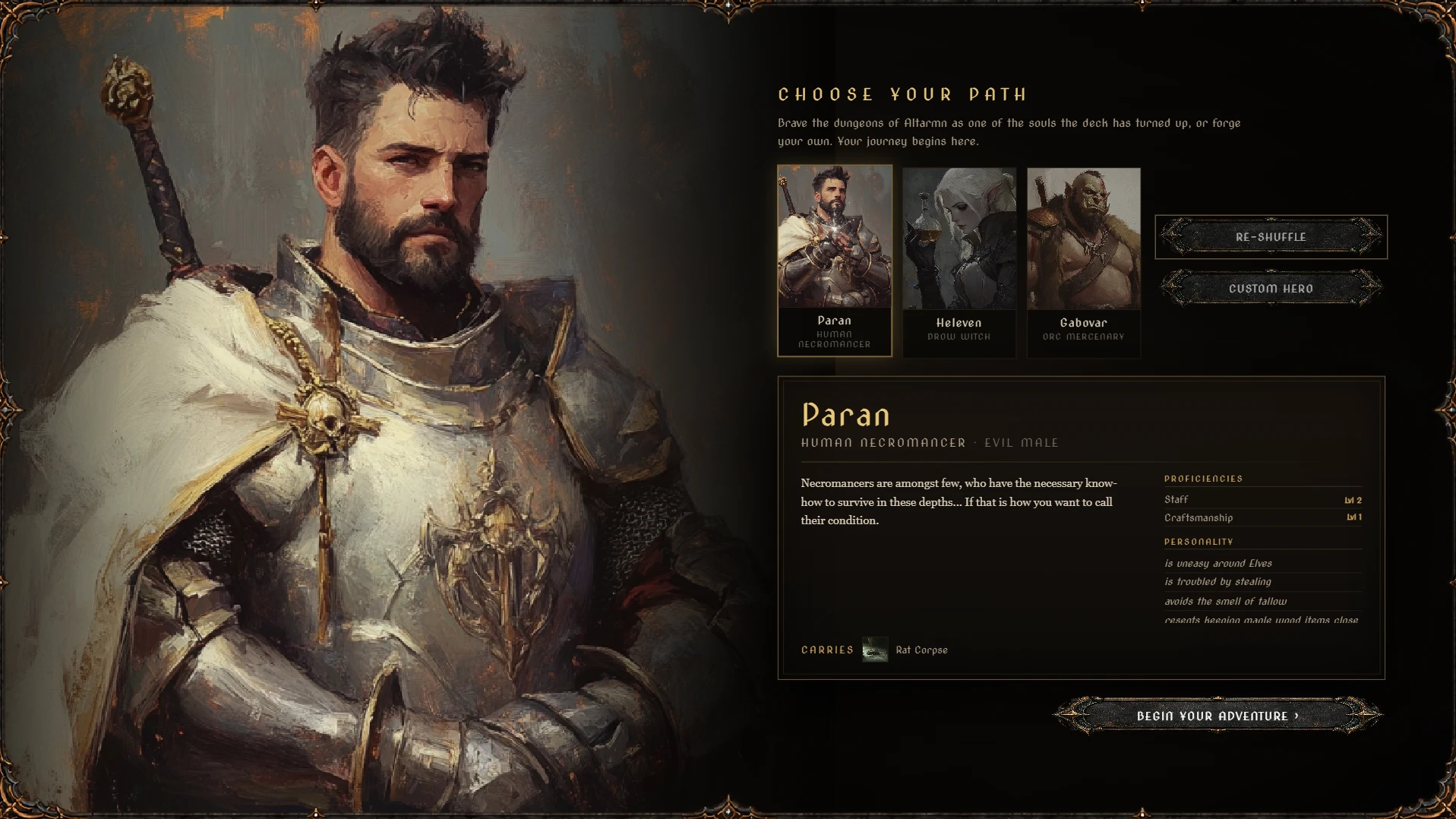 Ethernalis hero selection with three dealt heroes