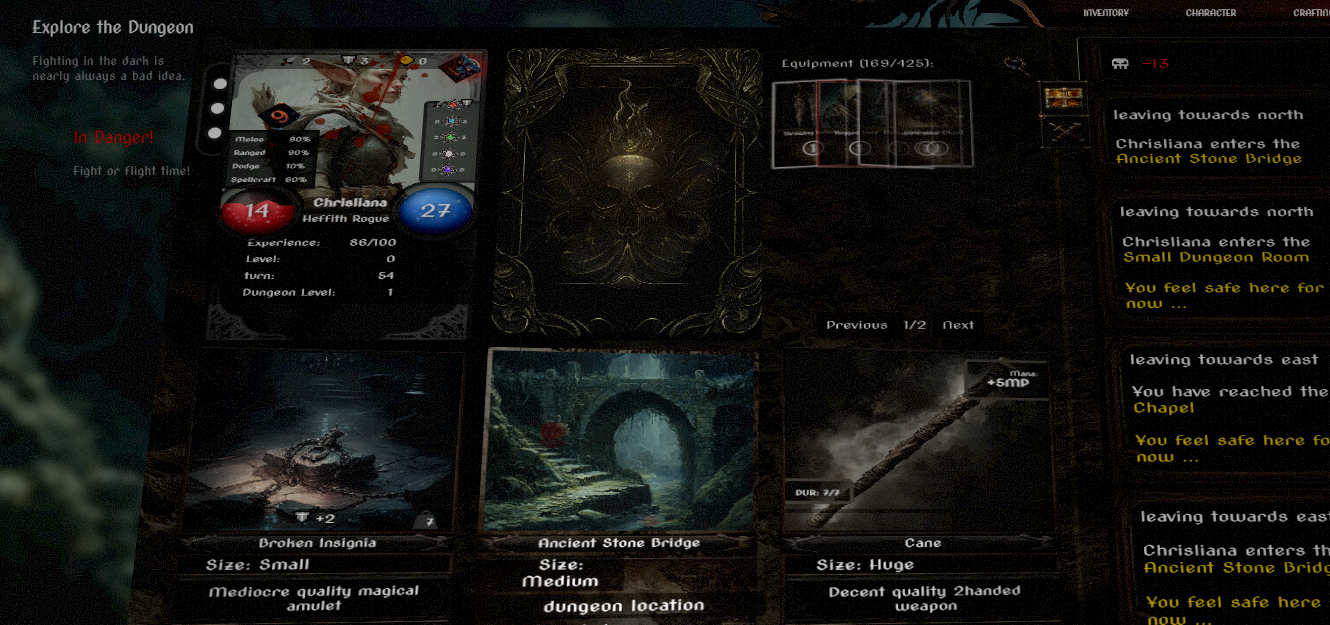 Ethernalis inventory and equipment screen